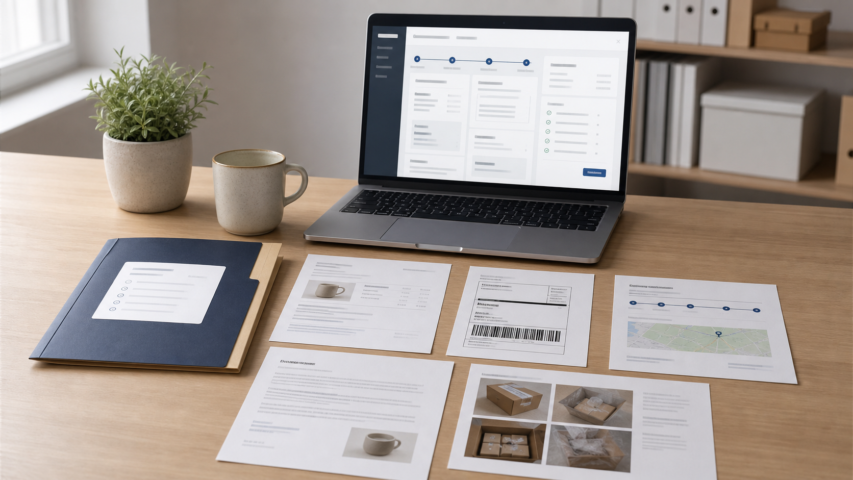 Organized ecommerce dispute evidence packet on a desk